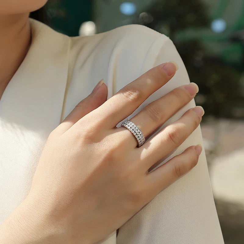Fashion Fine Jewelry Platinum Plated Bezel Setting Moissanite Engagement Wedding Anniversary Eternity Rings S925 Sterling Silver