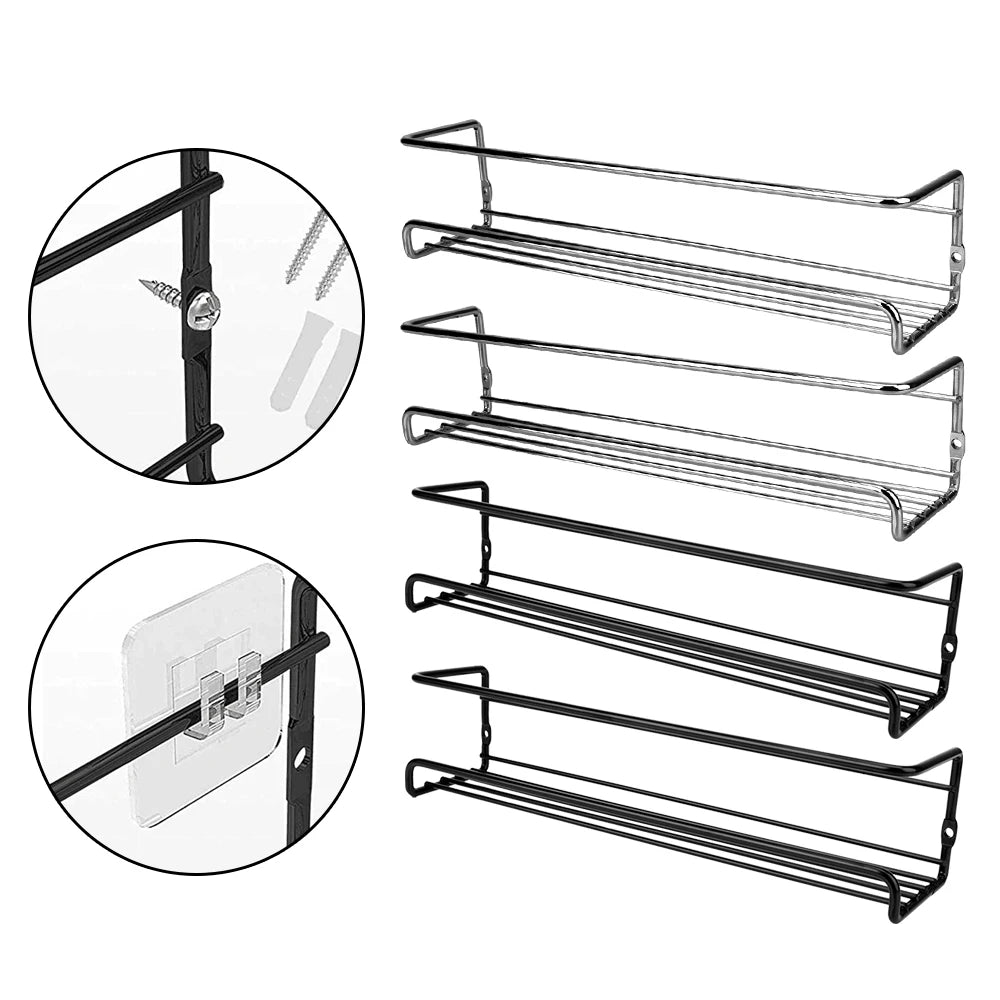 Kitchen Organizer 2 Pcs Metal Hanging Racks For Home Restaurant Wall-Mounted Seasoning Shelf Spice Jar Storage Rack Single Layer