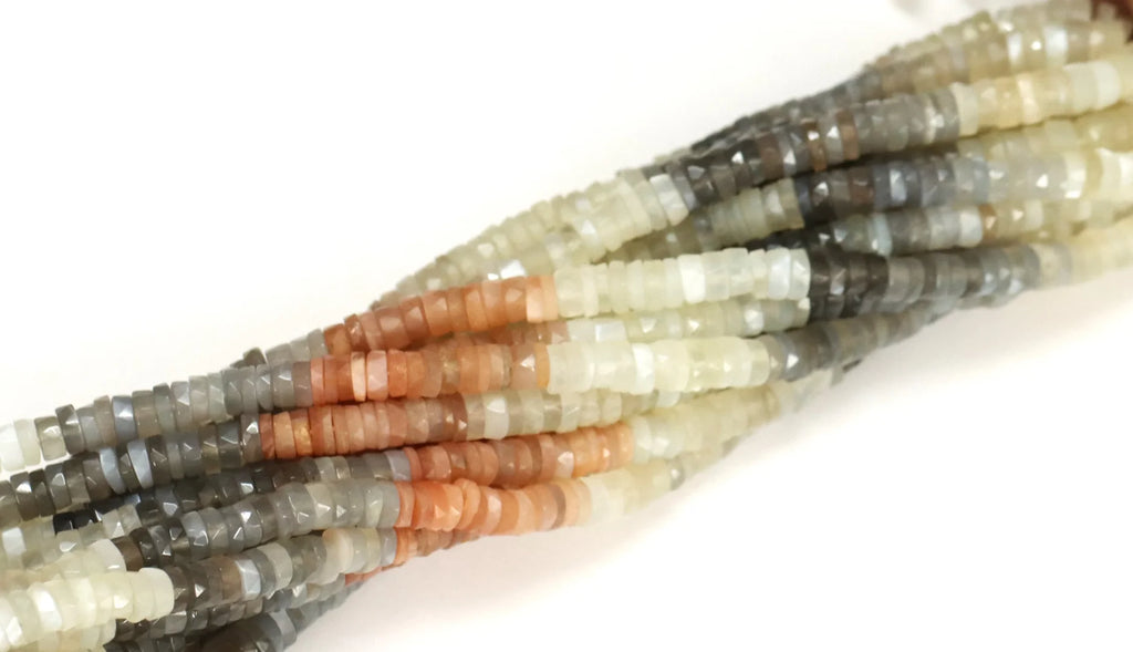Multi Moonstone Faceted Tyre Shape Heishi Beads AAA Quality Multi Color 8/16 Inch Length Natural Gemstone Jewelry Craft