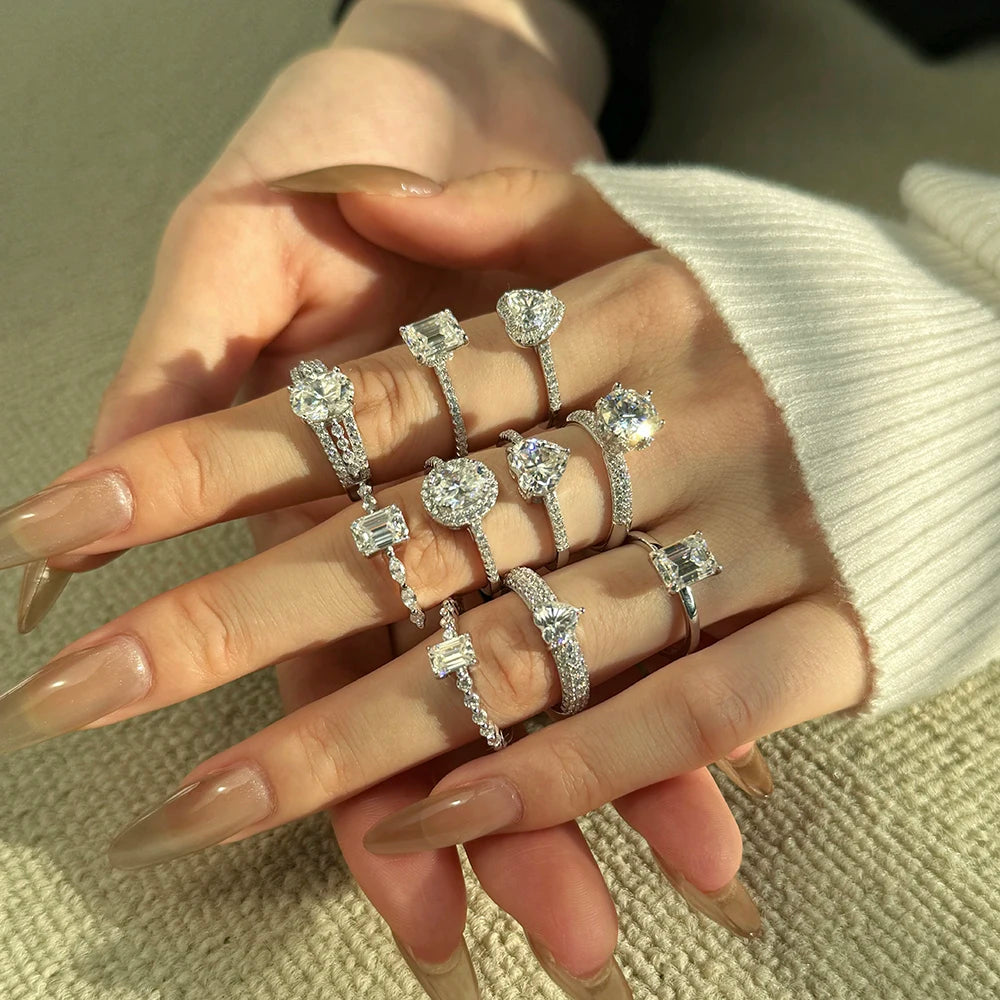 Dylam Classic Elegance Dainty Jewelry S925 Silver Eternity Band 2ct D Color VVS1 Clarity Moissanite Stone Wedding Promise Rings