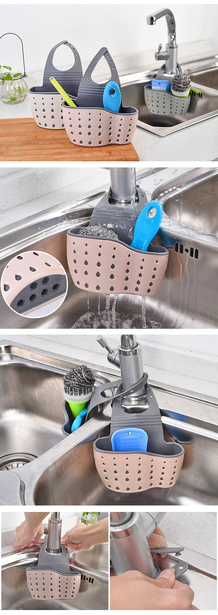 Kitchen Sink Holder Hanging Drain Basket Adjustable Soap Sponge Shelf Organizer Bathroom Faucet Holder Rack Kitchen Accessories