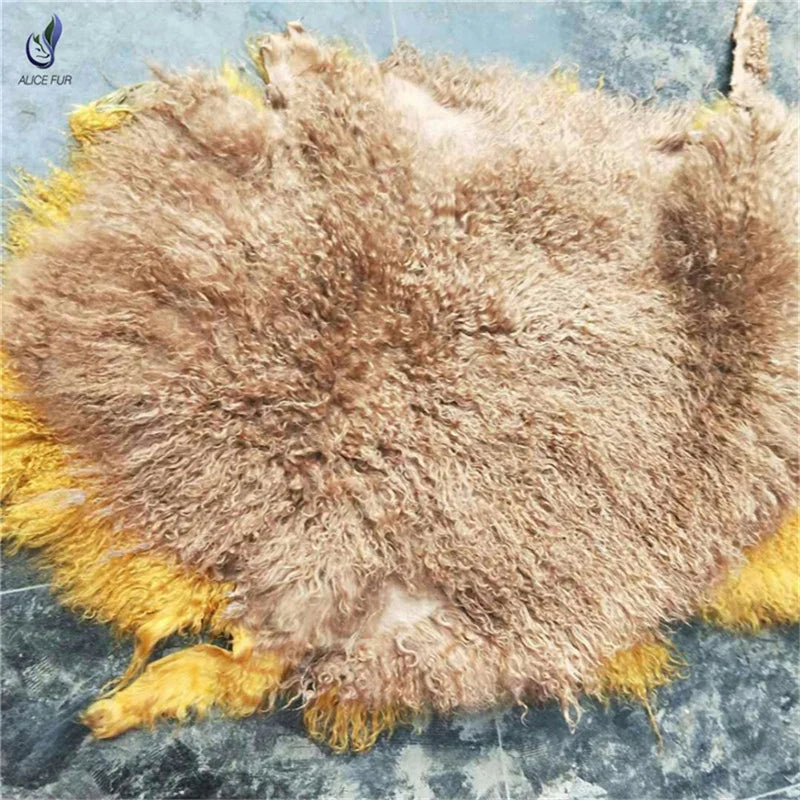 Long Hair Curly Real Mongolian Tanned Sheep Fur Pelt for Garment Use