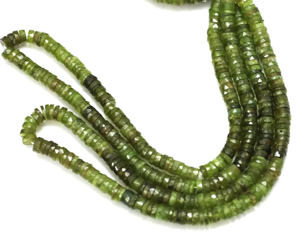 Wholesale RADHIKA GEMS 'N' BEADS Vessonite Gemstone Heishi Beads 100% Natural AAA Shaded Olive Faceted Tyre Shaped 16" Length