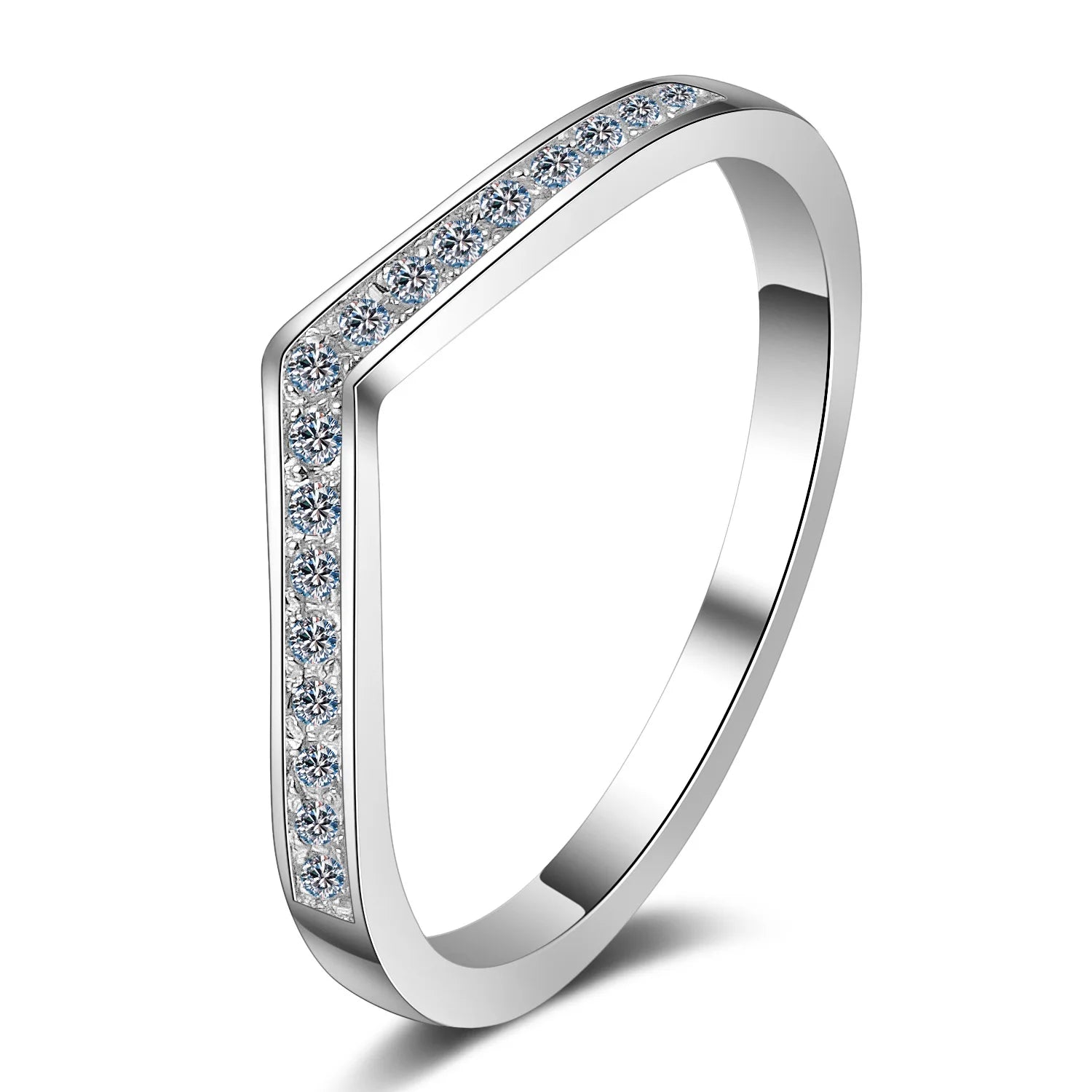 Drop Shipping With Box 0.14 Ct Eternity Moissanite Promise Rings for Her V Shaped Stackable Wedding Engagement Rings for Women