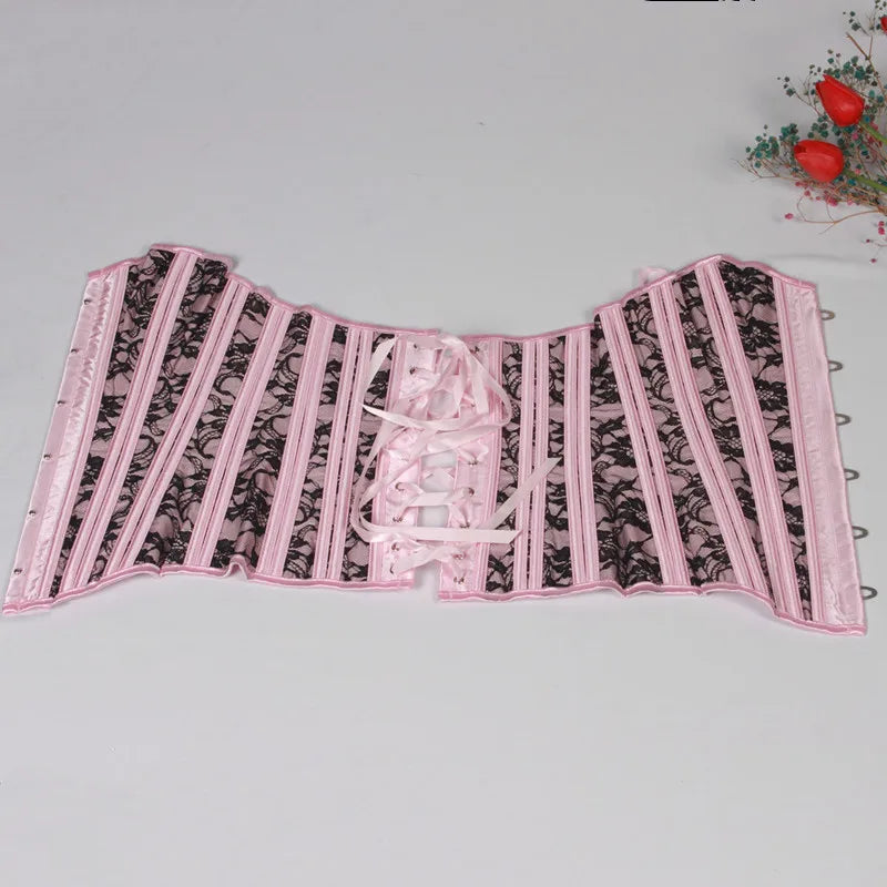 Pink Corset Top Lingerie Women Sexy Lace Floral Boned Overbust Bustier Waist Cincher Body Shaper Burlesque Corselet Sexy Costume