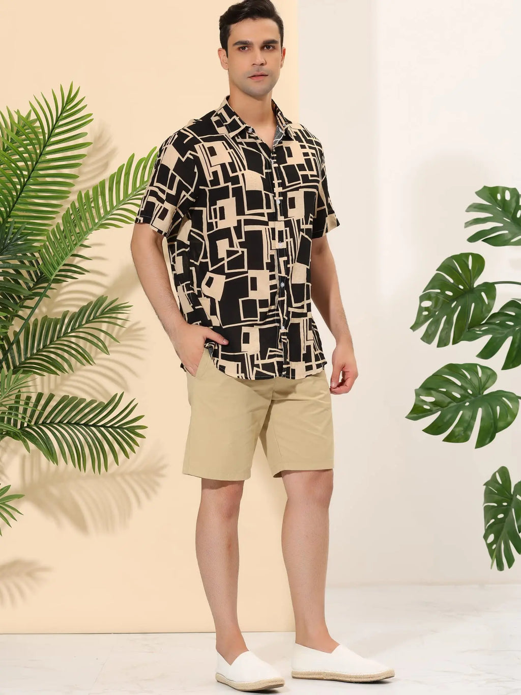 Men's Geometric Shirt Button up Casual Summer Shirts