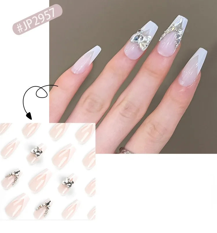 Dropshipping 24 Pcs French Style Romantic Art Acrylic Press on Nails Artificial Fingernails Candy False Nails Dating  Party 2792