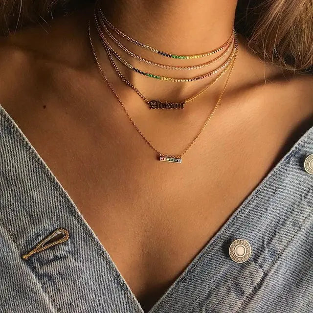 2024 New Arrived Hot Selling European Women Jewelry Choker 2mm CZ Tennis Chain rainbow Necklace for Women