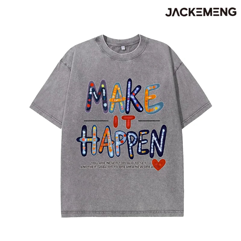 Oversized Washed Retro Motivational Streetwear Print Tshirt USA Stock Wholesale Y2K Casual Tee