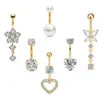 Set of 6 Gold-Plated Stainless Steel Belly Button Rings Fashion Jewelry with Pearl Heart & Hypoallergenic CZ Surgical Piercings