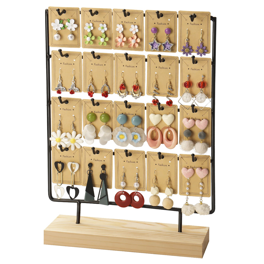 4 Tier 20 Hooks Earring Display Stands Jewelry Display Wooden Base Earring Holder Organizer for Necklaces Rings Bracelets Black