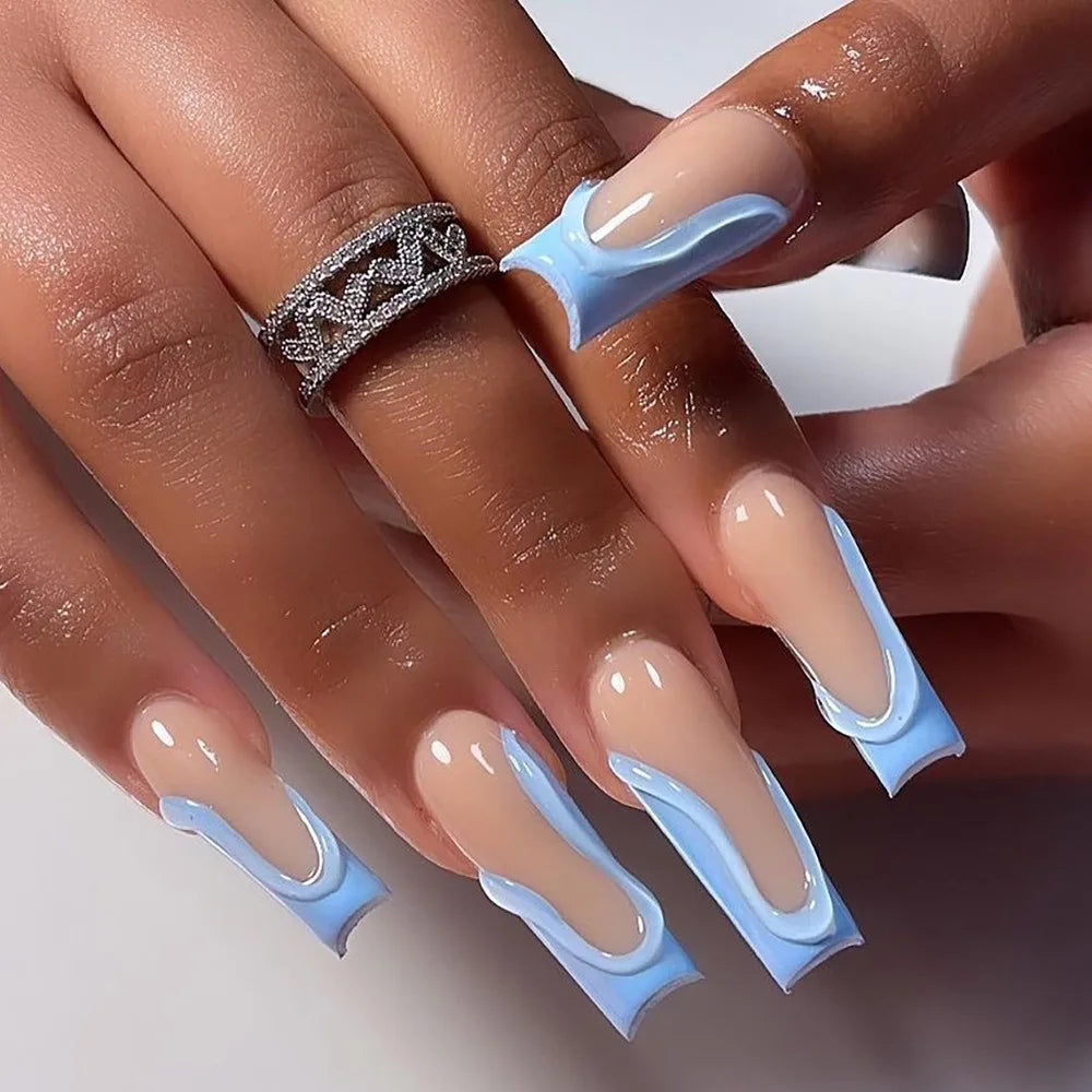 Wholesale 24 Pcs 3D French Style Romantic Art Acrylic Press on Nails Artificial Fingernails Candy False Nails Dating  Party 3329