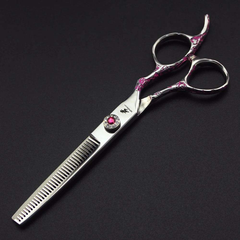 7.0 Inch  Pink plum Handle  Veterinary Animal Shaped Scissors Pet Grooming Scissors Pet Fishbone Teeth 5 Scissors Set PTS-114