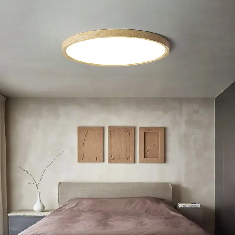 Japanese Style Solid Wood Round Surface Mounted Modern AC Ceiling Light Nordic Minimalist Ultra-Thin Living Room Lamp