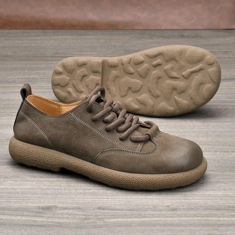 Genuine Leather Men's Round Toe Lace-up Boat Shoes Summer Breathable Rubber Outsole EVA Midsole Solid Pattern Casual Wear