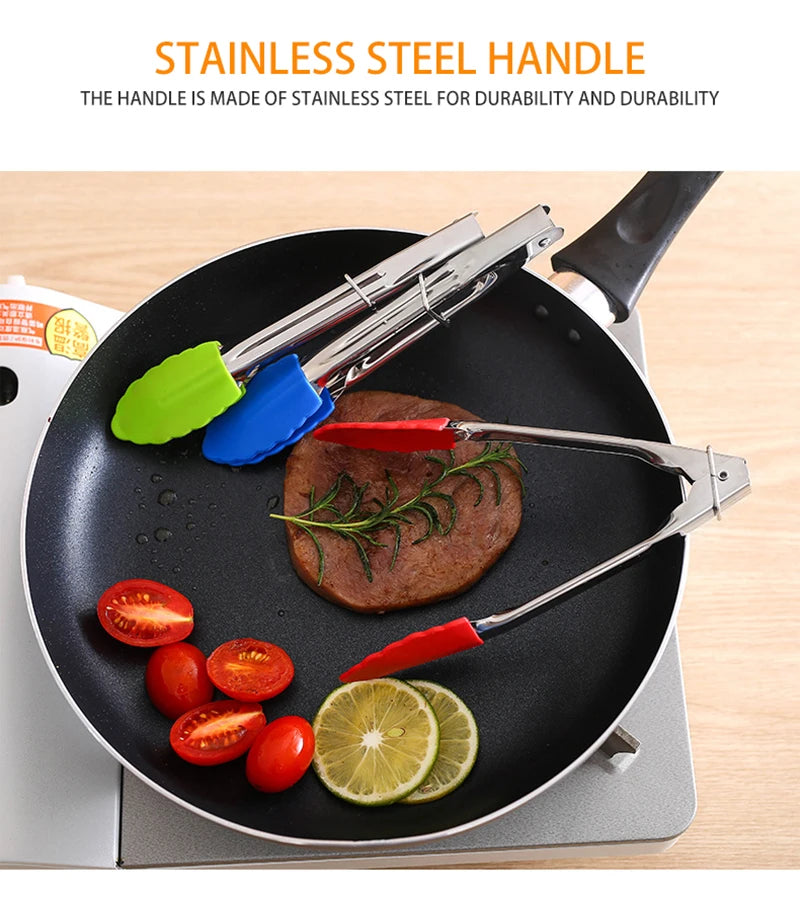 Stainless Steel Silicone Food Tong  Kitchen Tongs Silicone Non-slip Cooking Clip Clamp BBQ Salad Tools Grill Kitchen Accessories