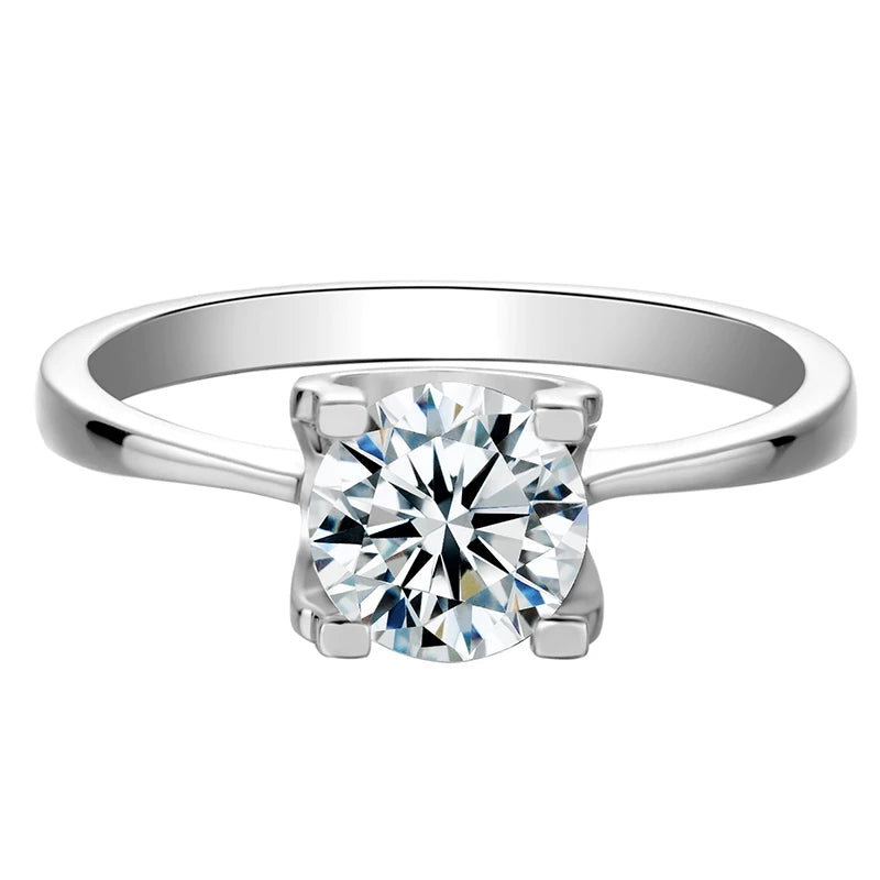 Sliver 925 High Quality 1CT Round Shape Moissanite Classic Style Eternity Rings Engagement Wedding Jewelry Ring Birthday Gift