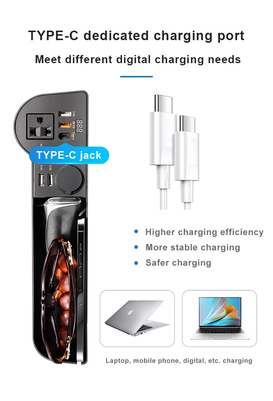 SEAMETAL Car Organizer with 12V/24V to 220V Inverter Seat Crevice Storage Box 4-USB Ports QC3.0 Fast Charging for Smartphone