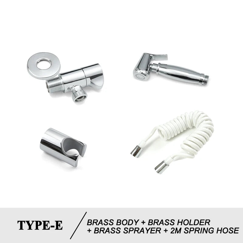 Shower Douche Toilet Bidet Sprayer Kit Chrome Polished Brass Bathroom Wall Mount Single Cold Valve Handheld Bidet Shattaf Set