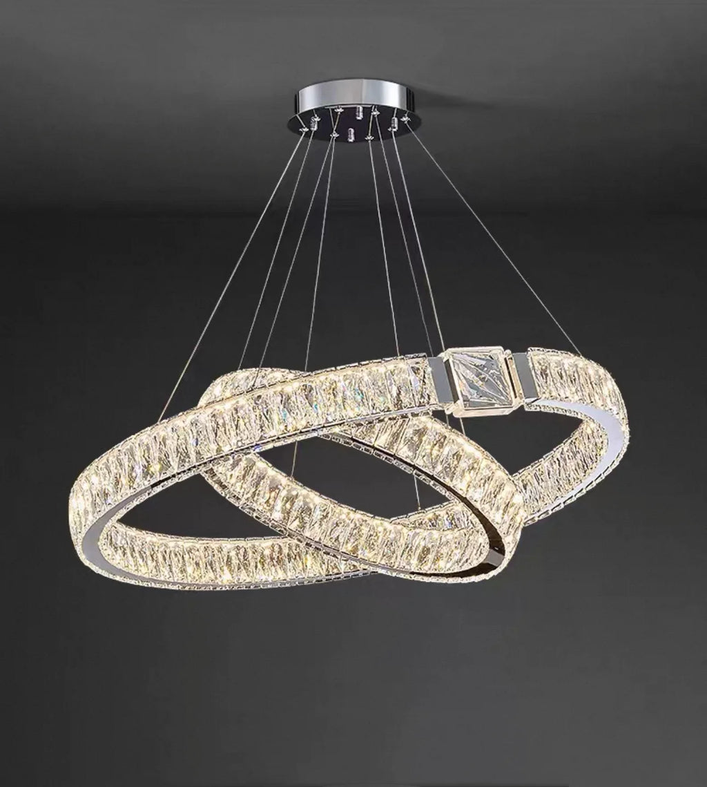 Circular ceiling light, living room stainless steel high adjustable crystal ring pendant light
