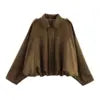 OUDINA Wholesale New Casual Zipper Green Suede Texture Effect Coat Windbreaker Bomber Varsity Jacket Women's Jackets