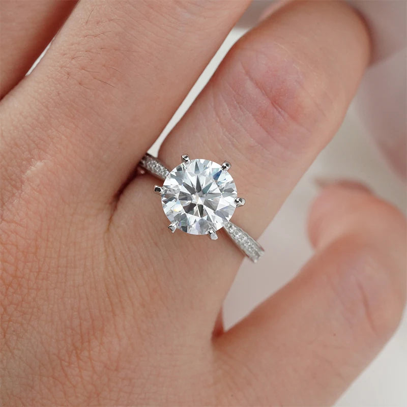 Love Lingers 6 Prongs Gemstone Center Stone S925  Silver Statement Moissanite Diamond Rings Women  With Cz Side Stone