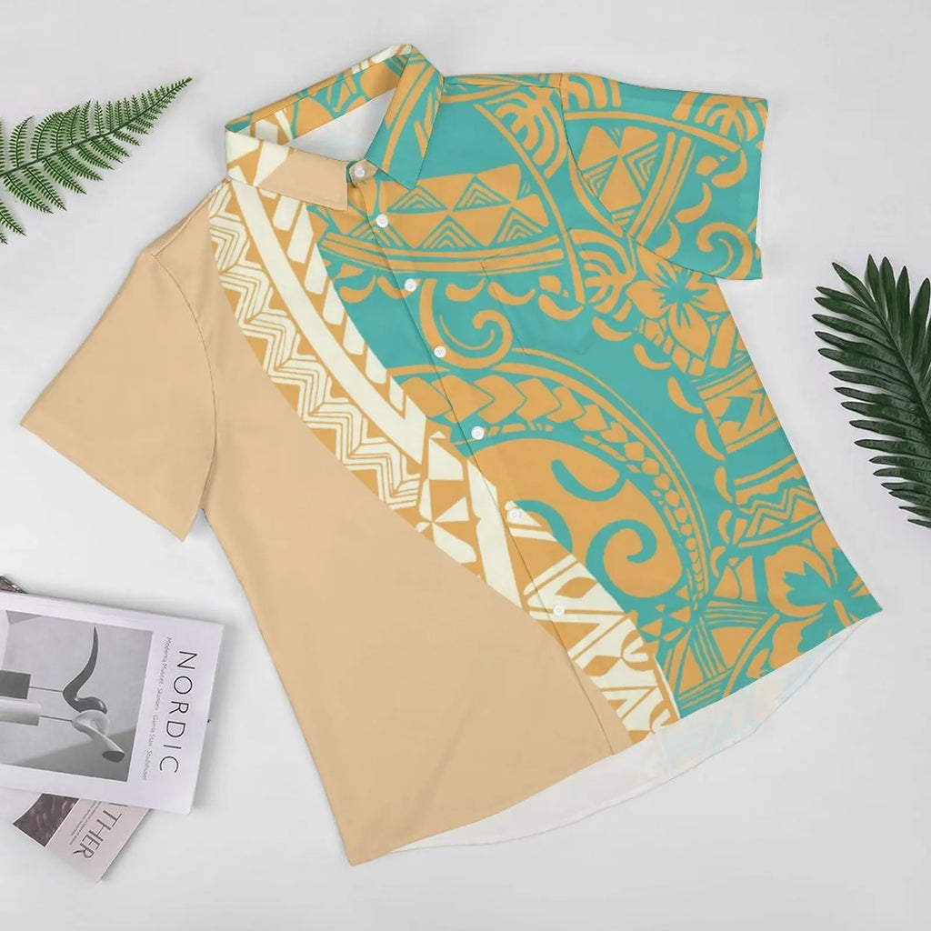 Hot Sale Summer Men Short Sleeve Shirt Tribal Print Plus Size Men Polynesian Shirts Island Casual Shirt