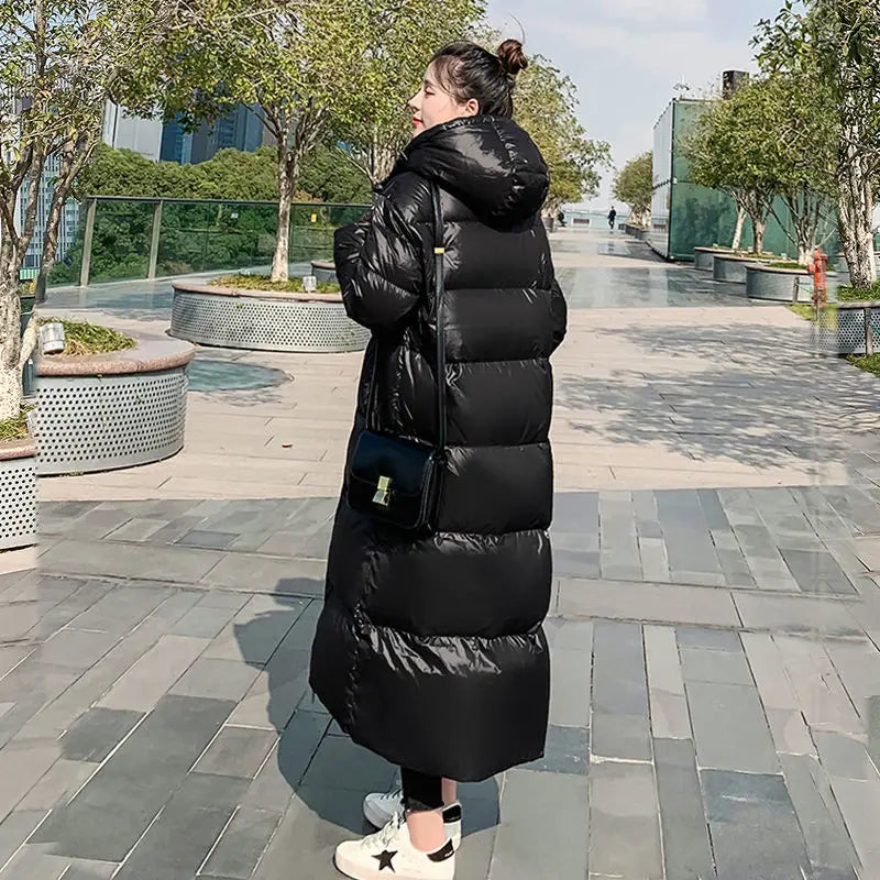 2026 New Thicken Snow Parkas Fashion Windproof Glossy Down Cotton Hooded Women Jacket Winter Loose Long Coat 4XL Ladies Outwear