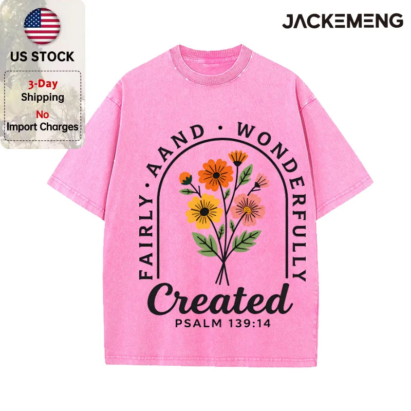 Oversized Washed Retro Floral Faith Streetwear Print Tshirt USA Stock Wholesale Y2K Casual Tee