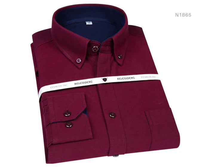 Men's Long Sleeve Thick Cotton Oxford Shirts with Front Pocket High Quality Smart Casual Stripe Plaid Button Down Dress Shirt