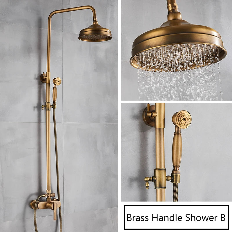 Rainfall Bathroom Shower Set Brass Antique Shower Mixers with Handshower Single Handle Wall Mounted Shower Faucet Tap