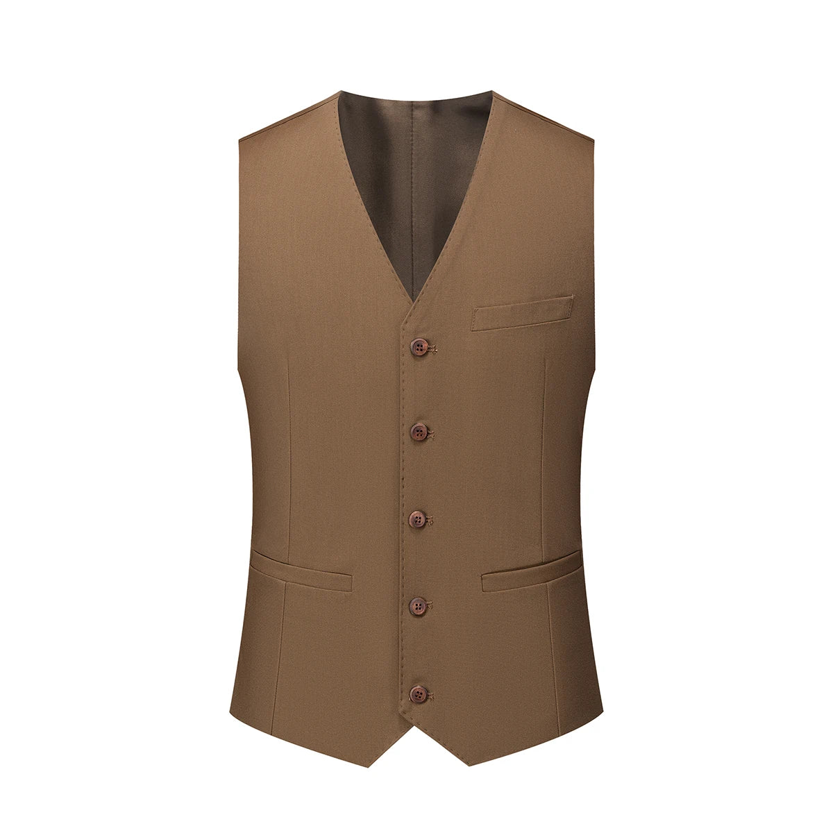 Men's Brown 3-Piece Suit Single Breasted Business V Collar 2 Buttons Fly Pant Bridegroom Office Party Men Suits 9116