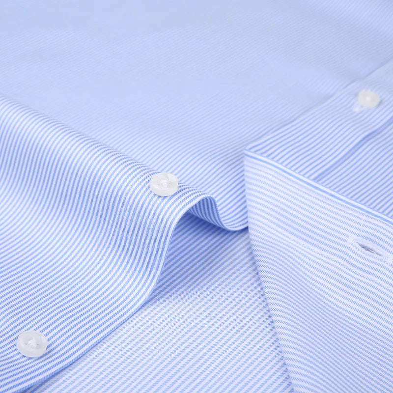 Men's Classic Long Sleeve Striped Dress Shirt Non Iron Regular Formal Business Social Button-up Easy Care Luxury Cotton Shirts