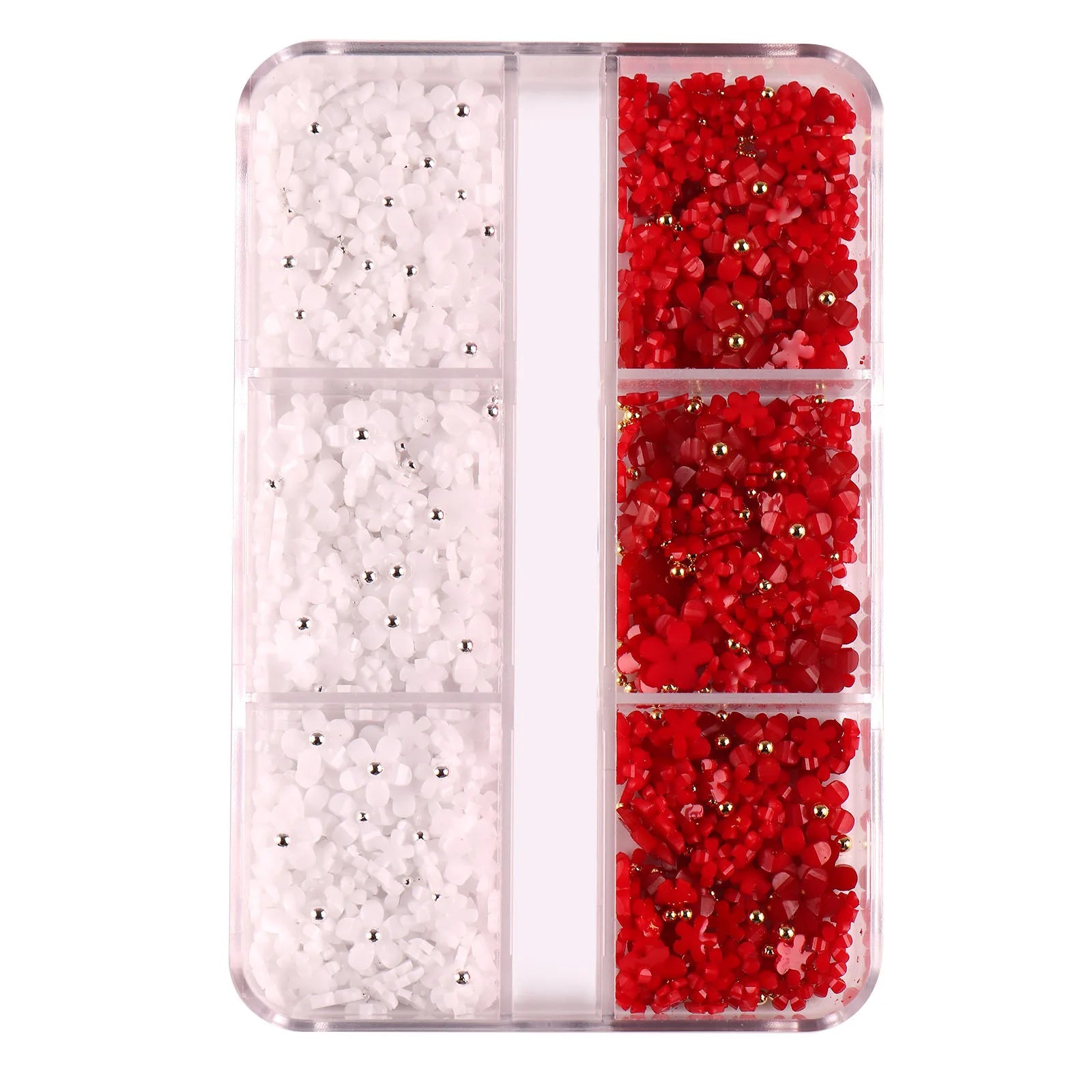 Nail Jewelry Wholesale Cute Three-dimensional Small Flowers 6-grid Plastic Box Mixed Resin Five-petal Flower Nail Accessories