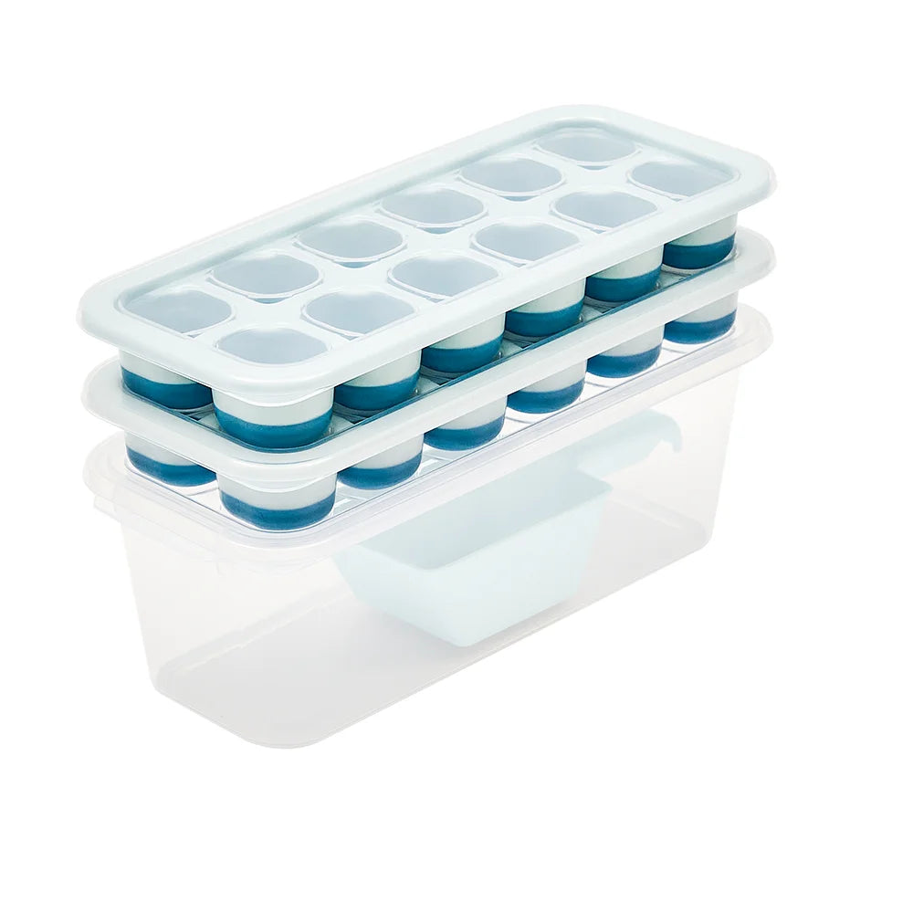 SB TECH New Single Piece Package Rectangle Polypropylene Blue 12-Cube Ice Tray Lid Container-Freezer Proof -60F 45F Heat