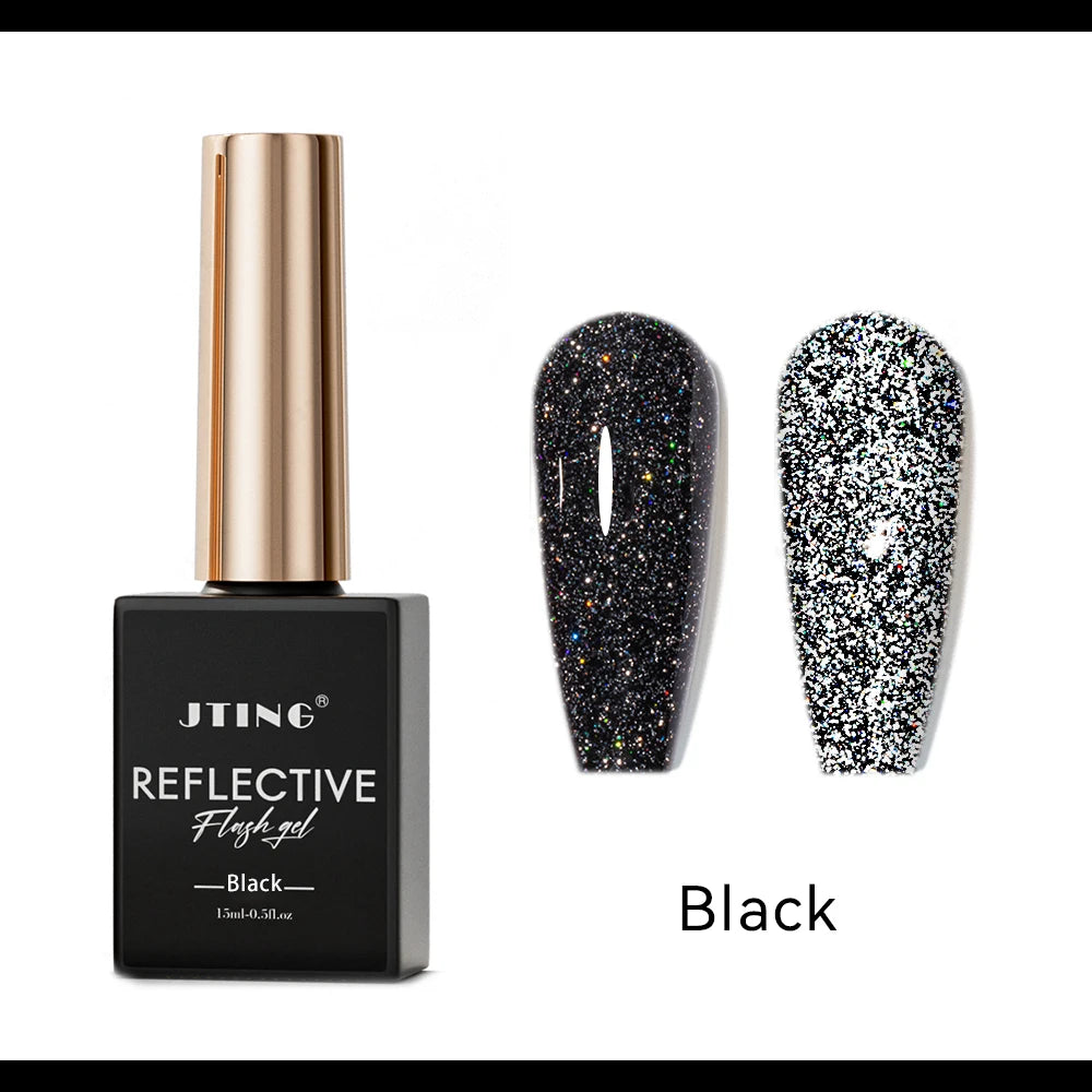 JTING Super Reflective Flash Gel Polish Classic 4Color Gold Silver Black Red Disco Reflective Gel Nail Polish Set Unique Designs