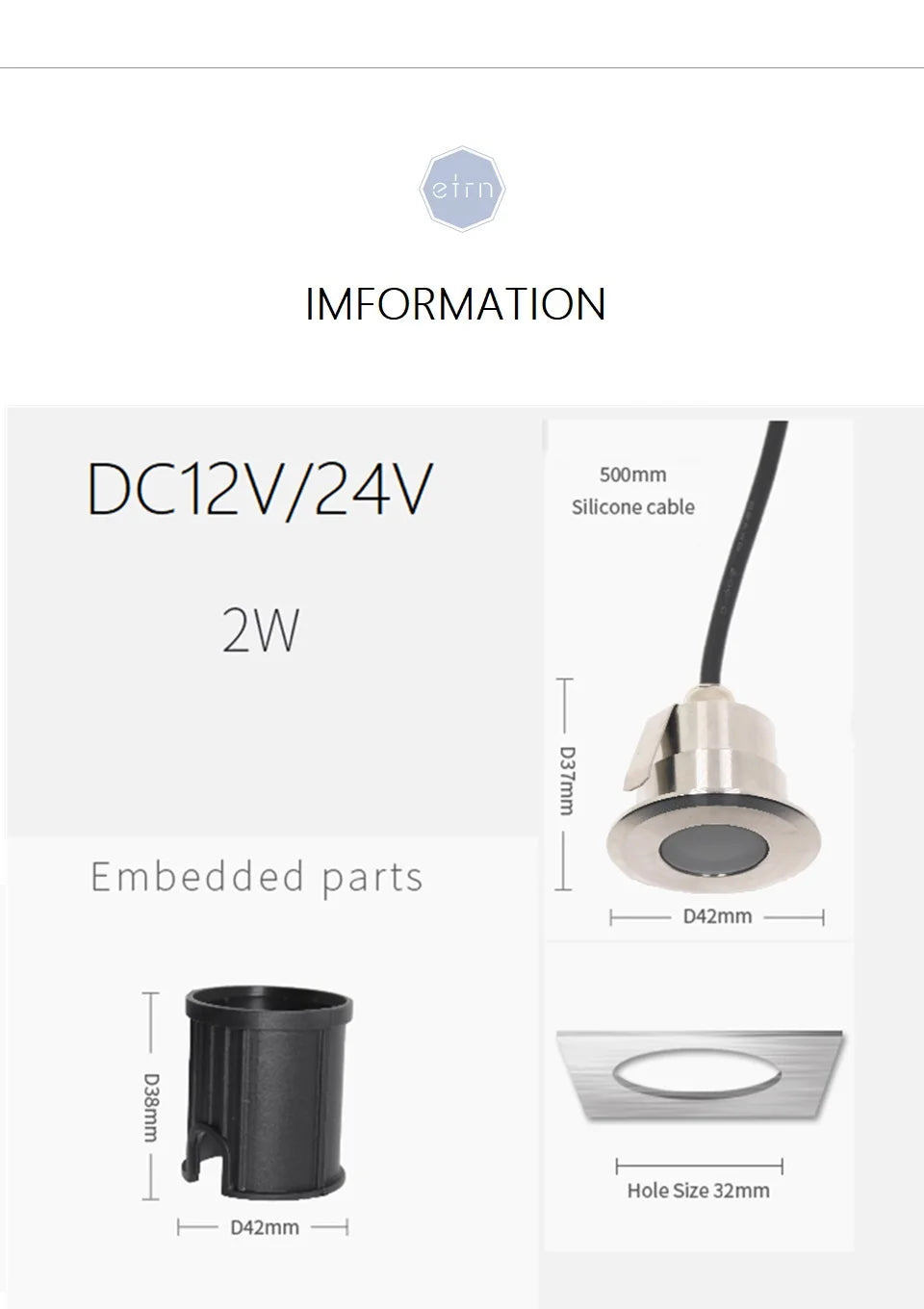 etrnLED Garden Floor Lamp Outdoor Terrace Lights Waterproof IP68 Recessed Mini Ground Spots 12V 24V RGB Landscape Lighting 2W