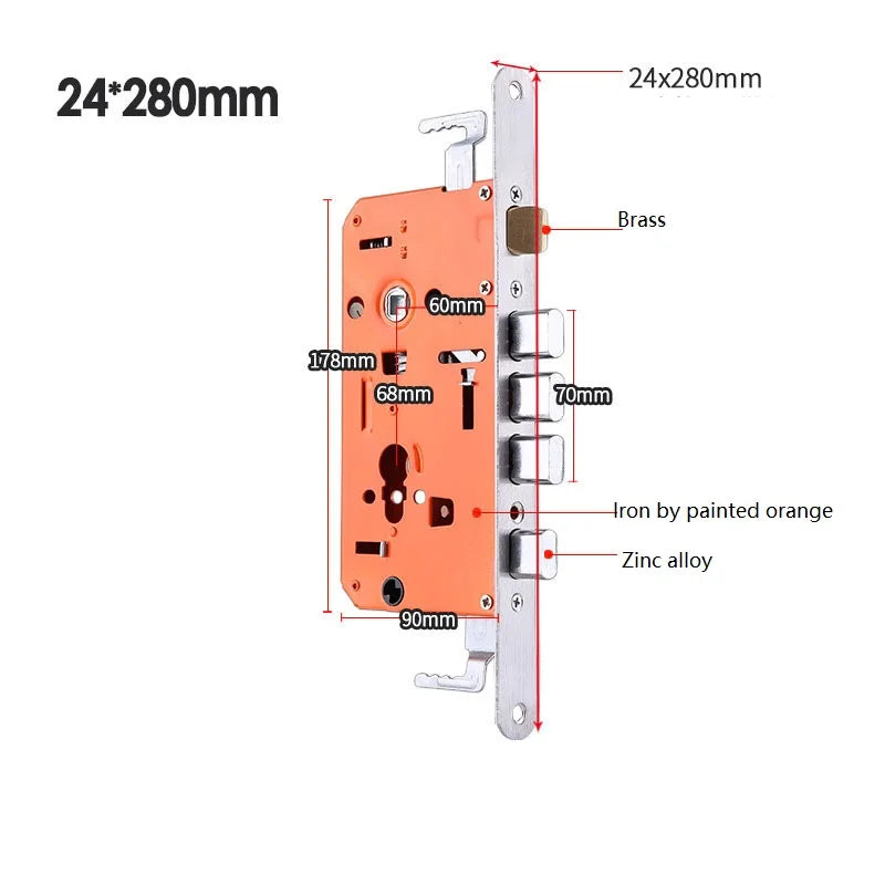 Universal Half Stainless Steel Anti-Theft Mortise Door Lock Body Thickened Security Door Lock Part Hardware Fittings