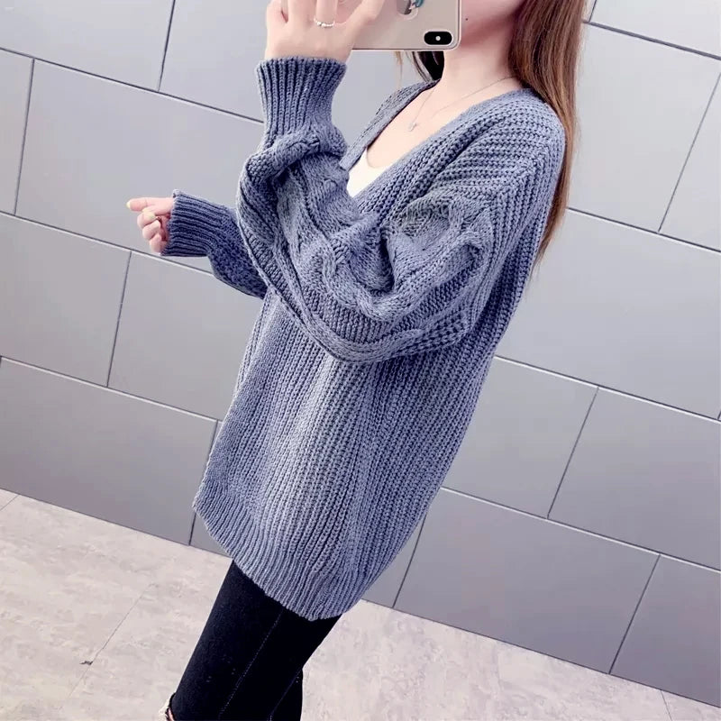 New Fashion Autumn Winter Sweater Long Sleeve Solid Color Knit Tops Cardigan Women's Clothing Casual Sweater
