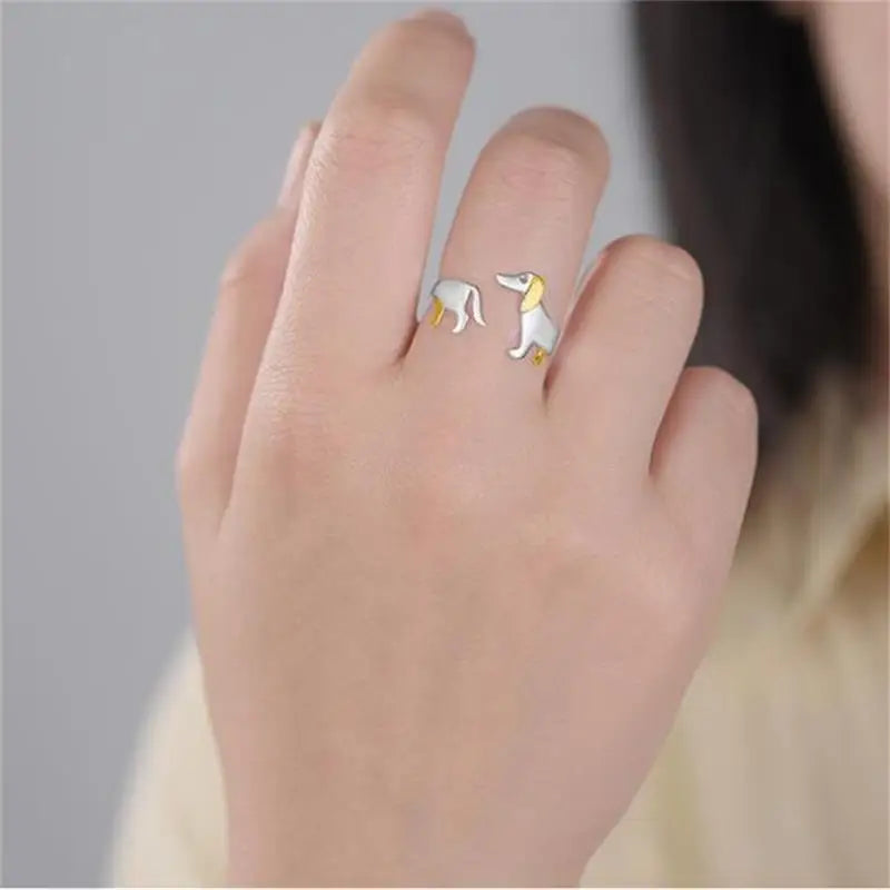 Real 925 Sterling Silver Fine Jewelry Adjustable Rings Cute Dachshund Fashion Design for Women