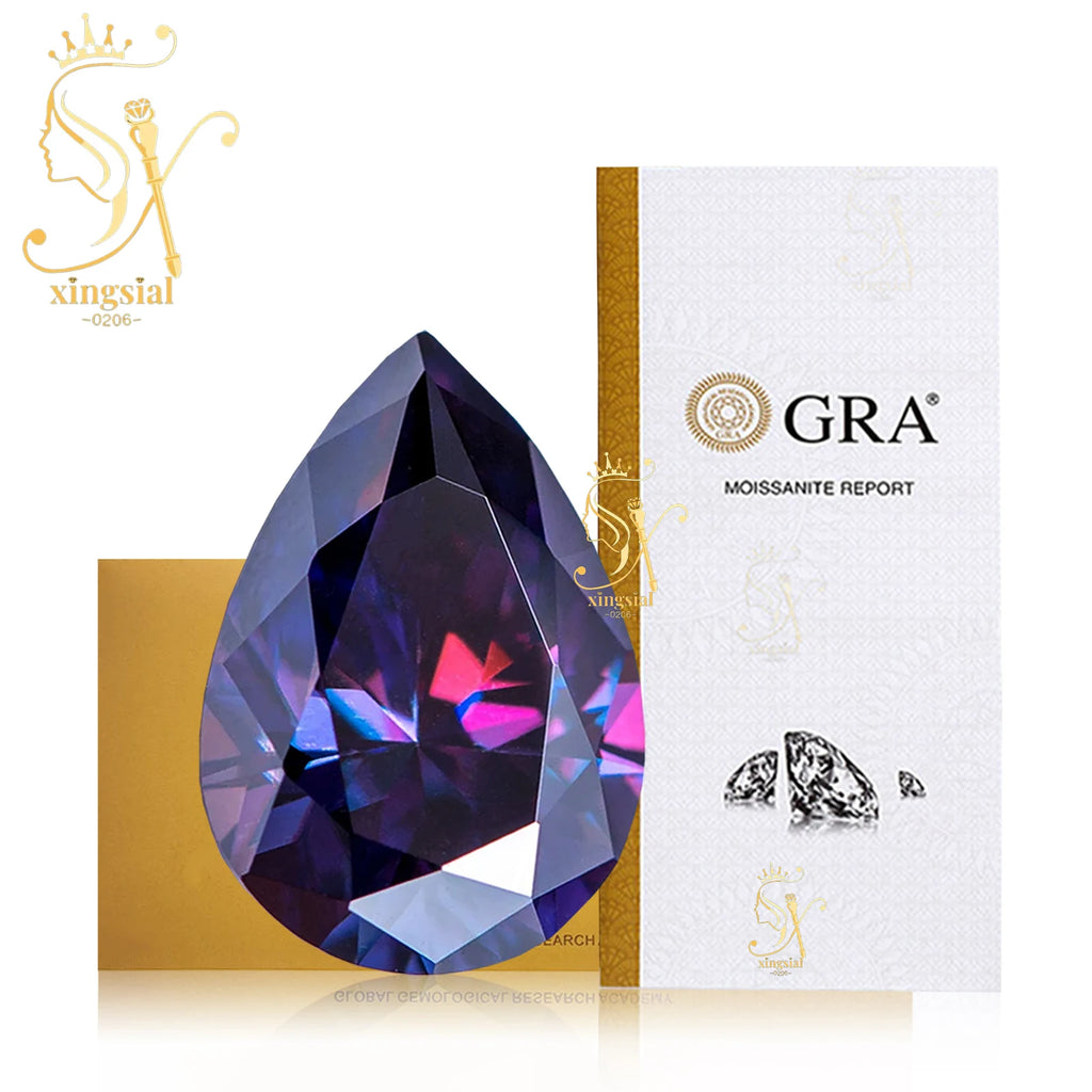 Xingsial 4x6mm 9x13mm Multiple Color VVS1 0.5ct 5ct GRA Certificated Pear Cut Synthetic Diamond Gemstone Loose Moissanite Stone