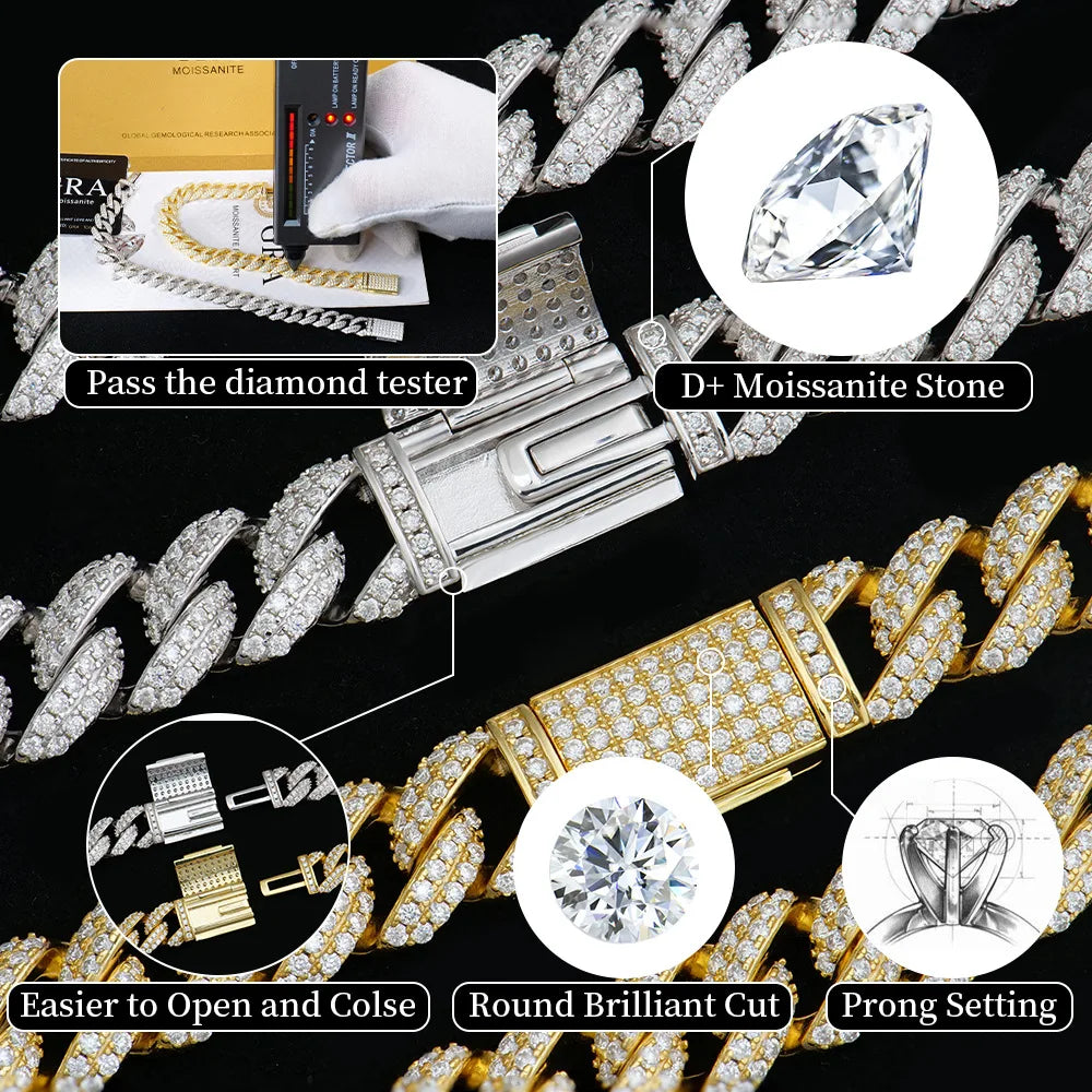 VVS Diamond Necklace 925 Sterling Silver Men Bracelets Miami Moissanite Cuban Link Chain Bracelet