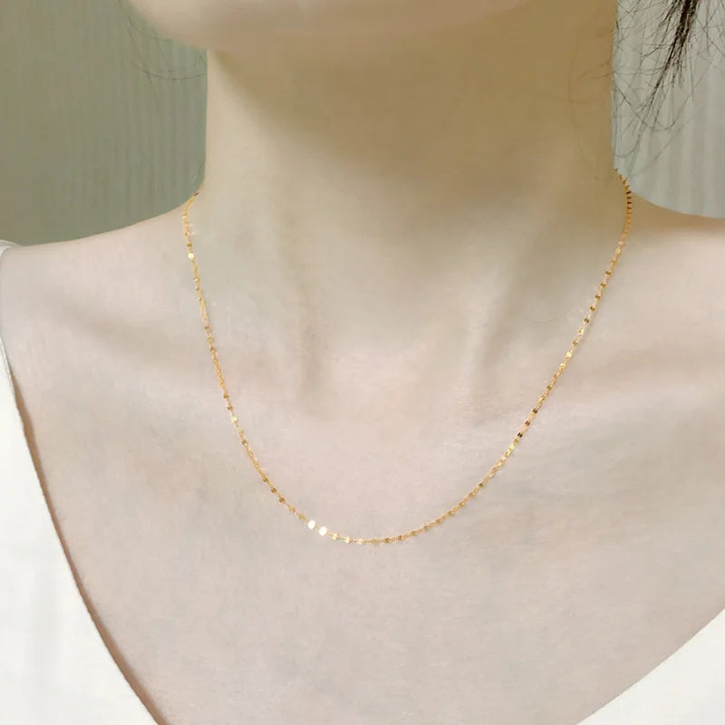 NYMPH Real 18K Yellow Gold Necklace 18-inch Pure AU750 Pendant Chain For Women Fine Wedding Jewelry X320