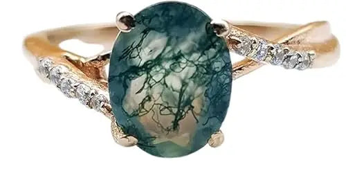 Oval Cut Moss Agate Ring 925 Sterling Silver Rose Gold Plated Promise Ring Delicate Prong Set Engagement Ring