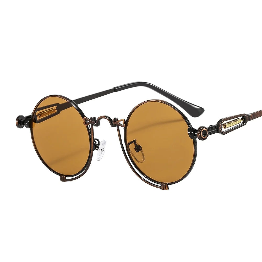 1846 Steampunk Sun Glasses Men Gold Frame Metal Yellow Red Black Oval Sunglasses New Polarized Metal-punk Fashion Sunglasses