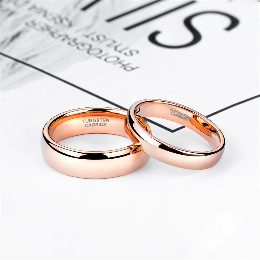 OAHLAN Fashion Jewelry 2mm 4mm 6mm Polished Domed Rose Gold Plated Tungsten Rings for Men Women Wedding Engagement Anniversary