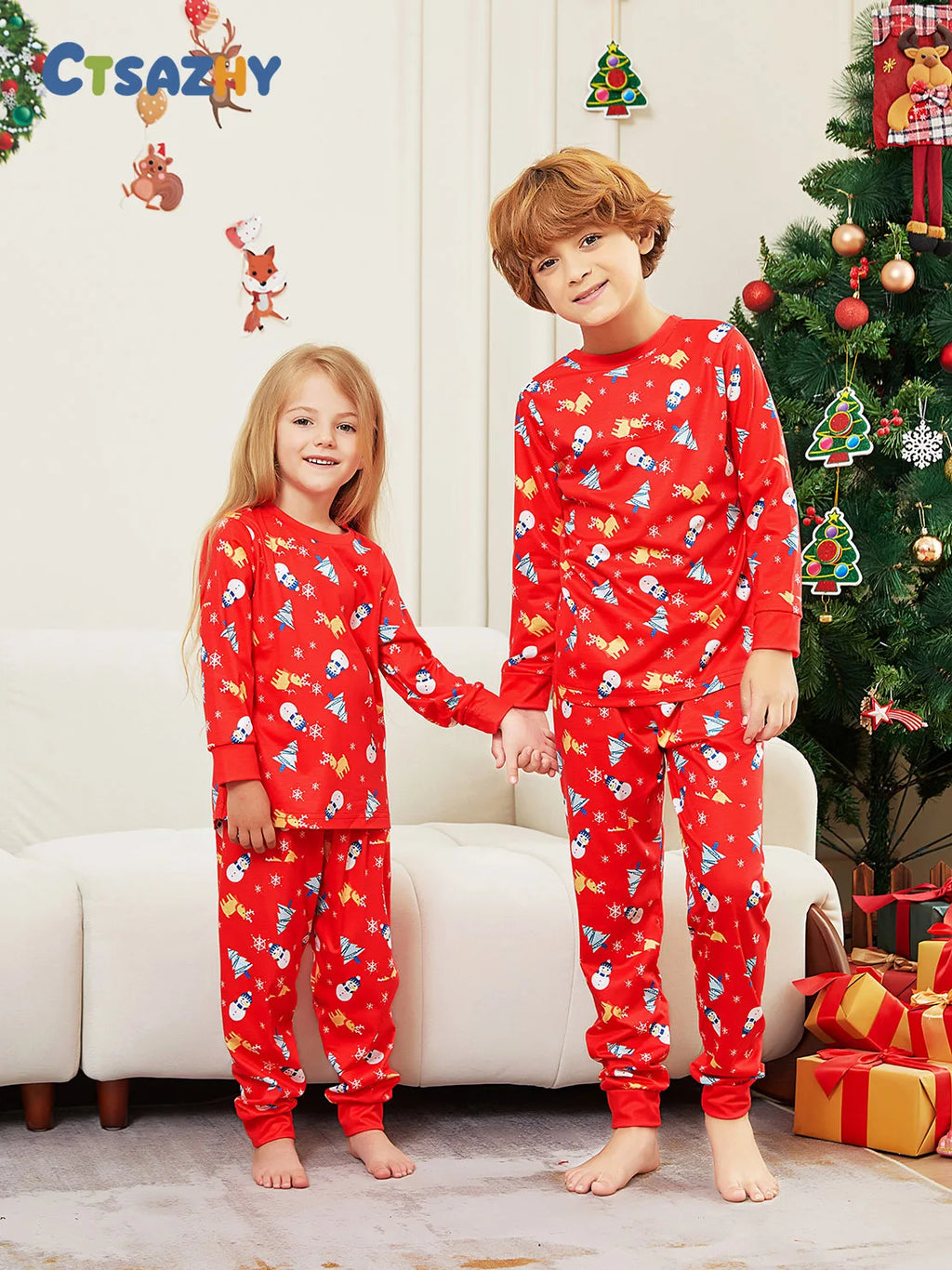 2024 Plus Size Pattern All Over Printed Family Matching Outfit Christmas Family Pajamas Sleepwear Sets for Parents and Children