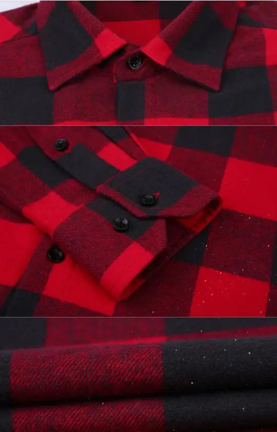 38-44 Quality Flannel Plaid Men Shirt Cotton Spring Autumn Casual Long Sleeve Dress Shirts Soft Comfort Slim Fit Button Down