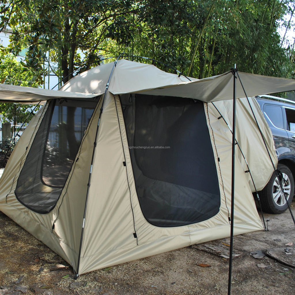 6-Person Size Car Rear Tent with Four Large Window Car Tailgate Tent Back SUV Tent with Large Awning, 6 Person Trunk Tent