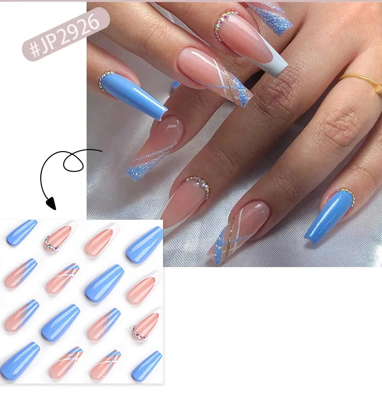 Dropshipping 24 Pcs French Style Romantic Art Acrylic Press on Nails Artificial Fingernails Candy False Nails Dating  Party 2792